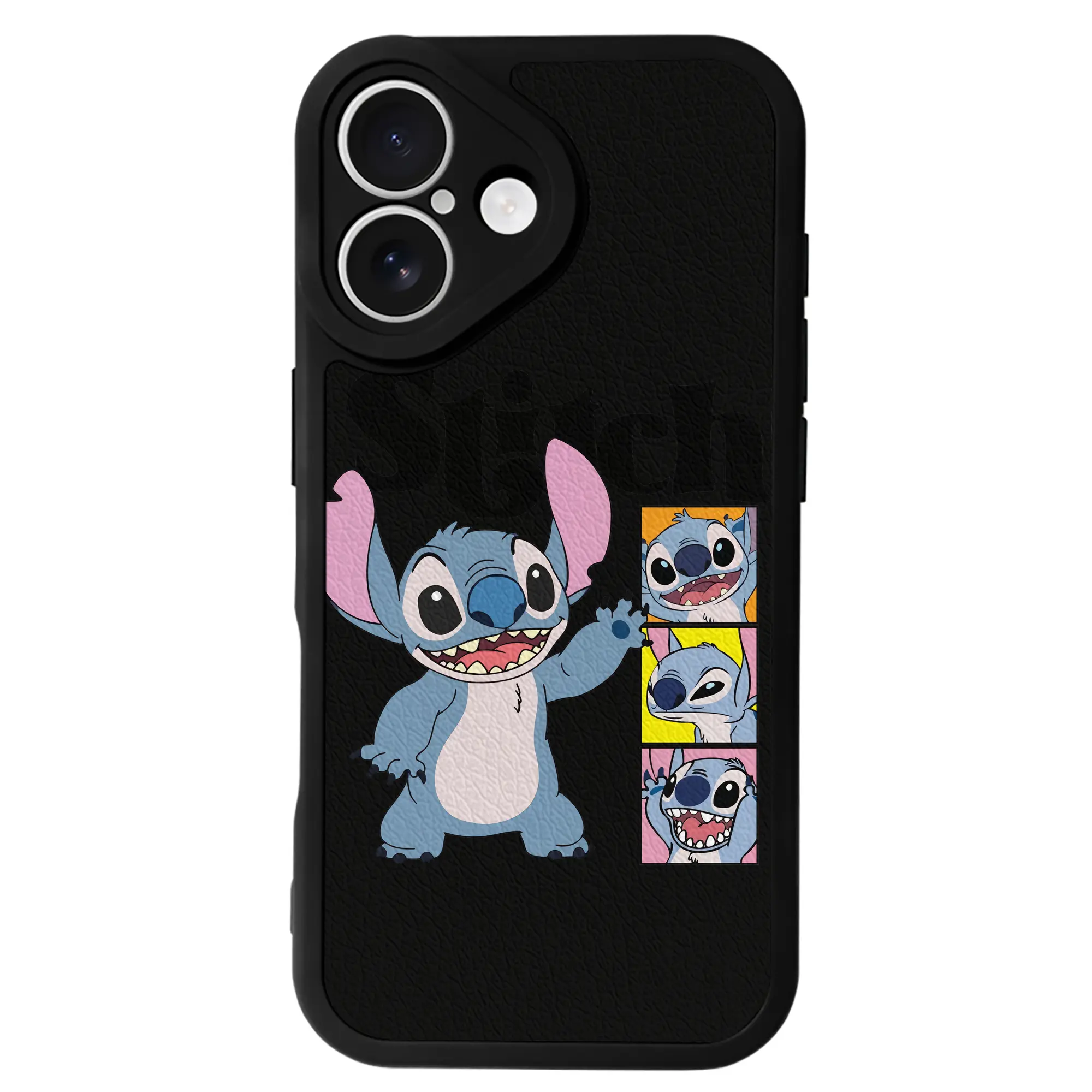 リロ＆スティッチ グッズ スティッチ - IPhone 16シリーズ対応 ・ シリコンスマホケース ・ レザー調 ・ 高精度フィット ・ 耐衝撃 ・ ワイヤレス充電対応 ・ 精密カット